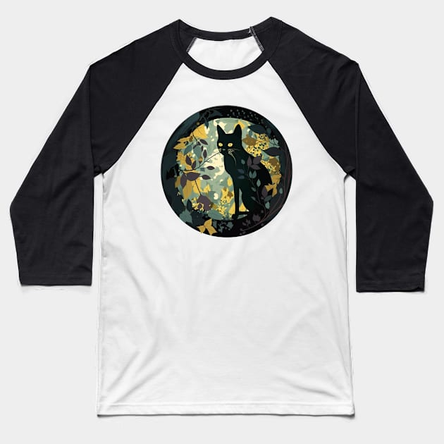 Cute Adorable Black Cat and Floral Design Collection for Cat Lovers Baseball T-Shirt by laverdeden